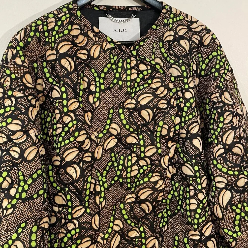 New ALC Emory 100% Cotton Quilted Boho Jacket Beige Green M $595